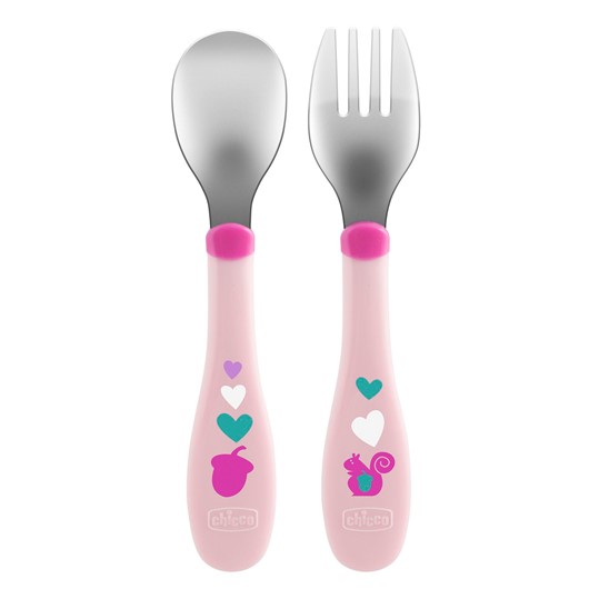 סט מזלג וכפית - +Metal Cutlery 18M - ורוד - Pink
