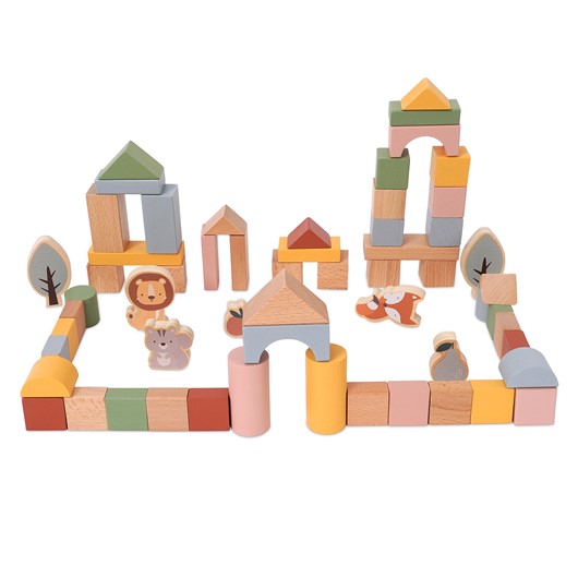 סט קוביות עץ לבנייה - ‏‏‏‏Wooden Building Blocks Set 60 pcs - צבעוני - Colorful